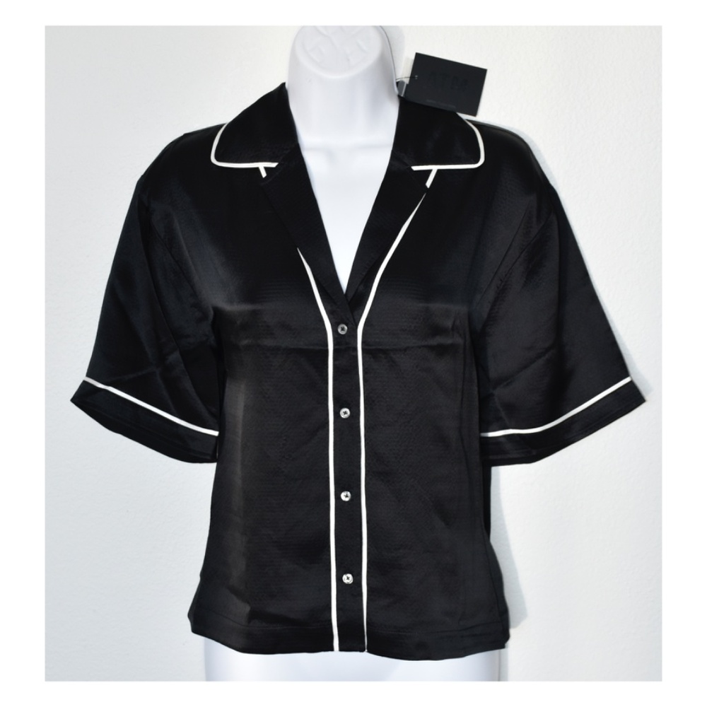 ATM WOMEN NWT HAMMERED SILK S/S CROPPED BLACK BLOUSE. SIZE S - Picture 8 of 14